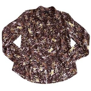 Madison Studio Womens Leopard Print Button Down Shirt Size 10